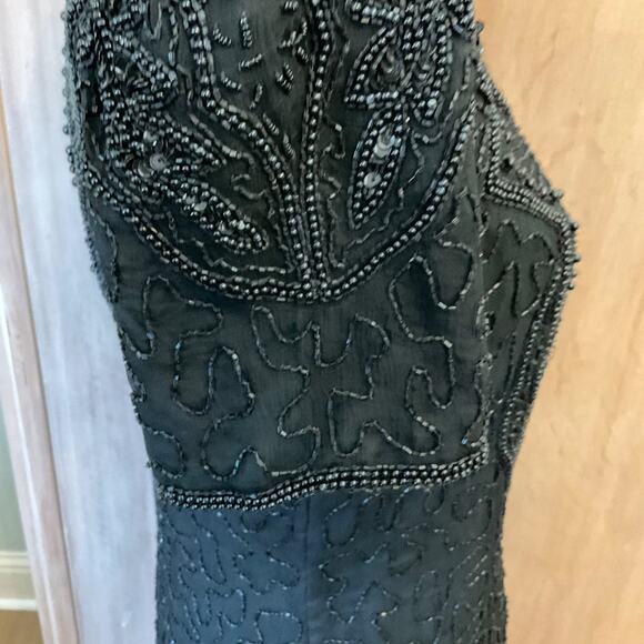 Vintage Adriana Papel evening black beaded sequin silk midi dress cocktail sz 8 - Picture 13 of 16